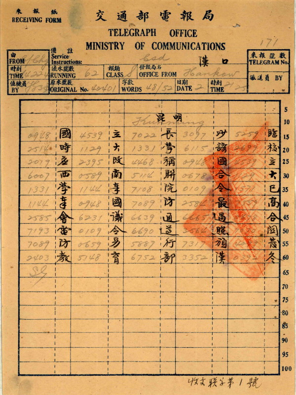 教育部1938年4月2日拍電報令長沙臨時大學改稱西南聯大