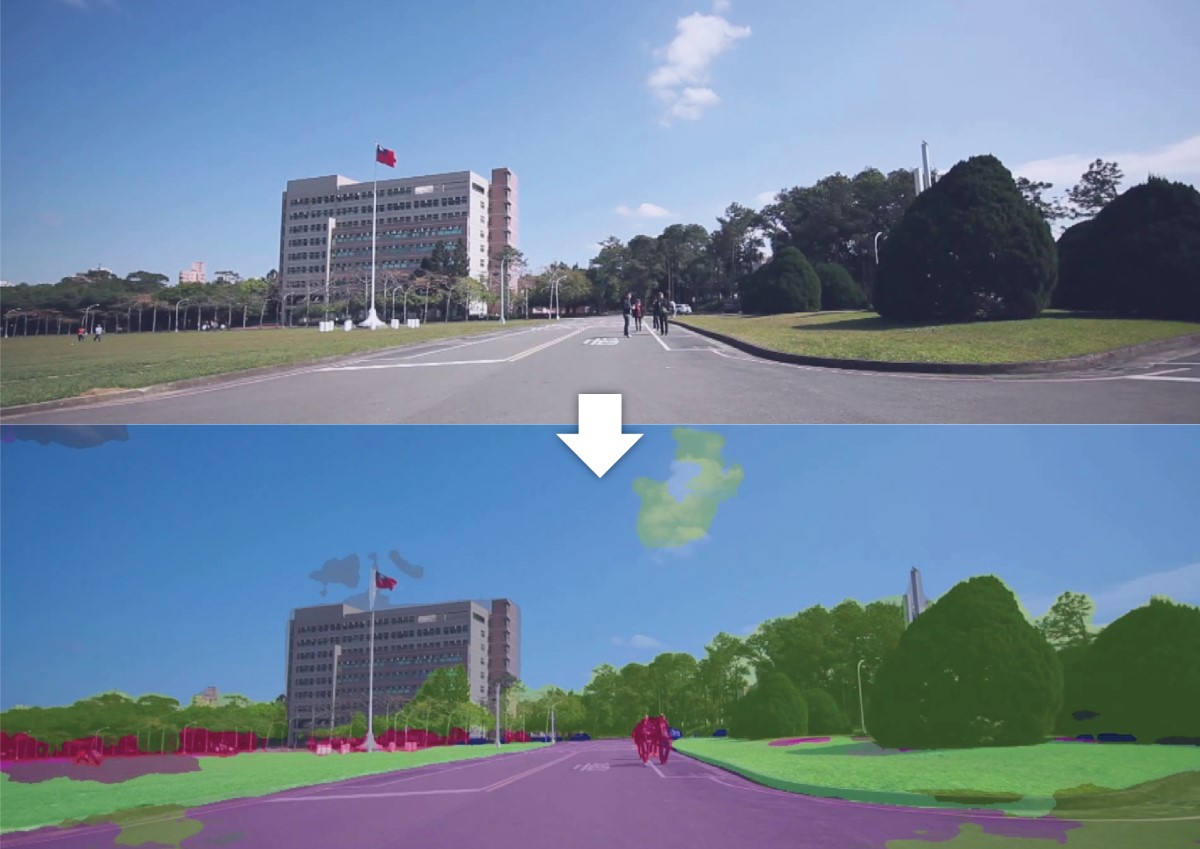 NVISION II 智慧自主機器人將鏡頭看到的真實場景，以視覺辨識技術轉換為機器人能理解的圖像語義分割影像