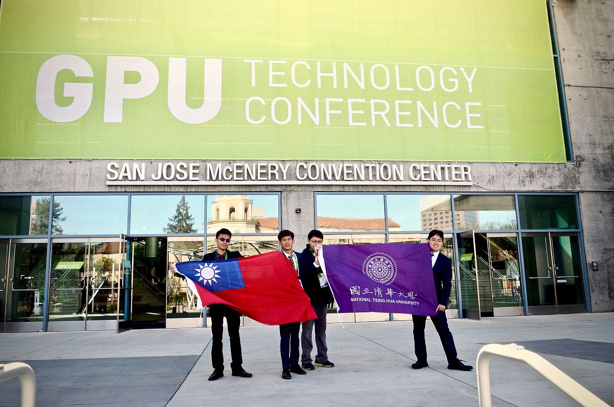 資工系李濬屹助理教授(右一)帶領學生至美國矽谷參加輝達舉辦的GPU技術大會、全球Jetson開發者挑戰賽決賽