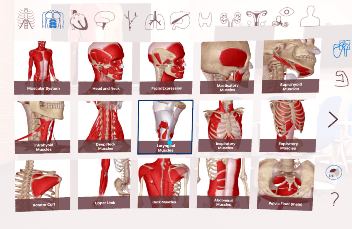透過VR虛擬實境人體解剖系統，學生可選擇觀看各種人體器官細節