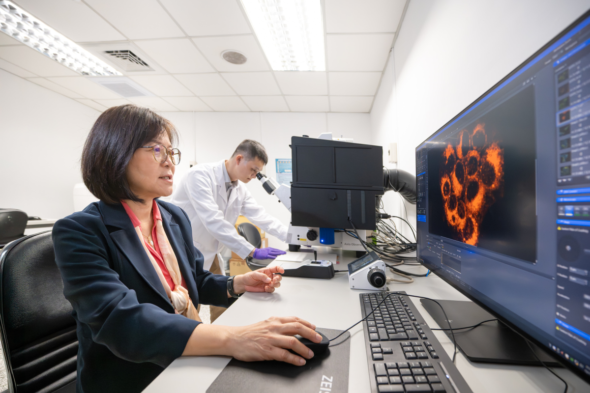 清華大學生科系王雯靜教授(前)與博士後研究員陳粲然提出「GSH–PKM2–SLC7A11」代謝軸線，為誘導癌細胞自我崩解提供新的治療策略